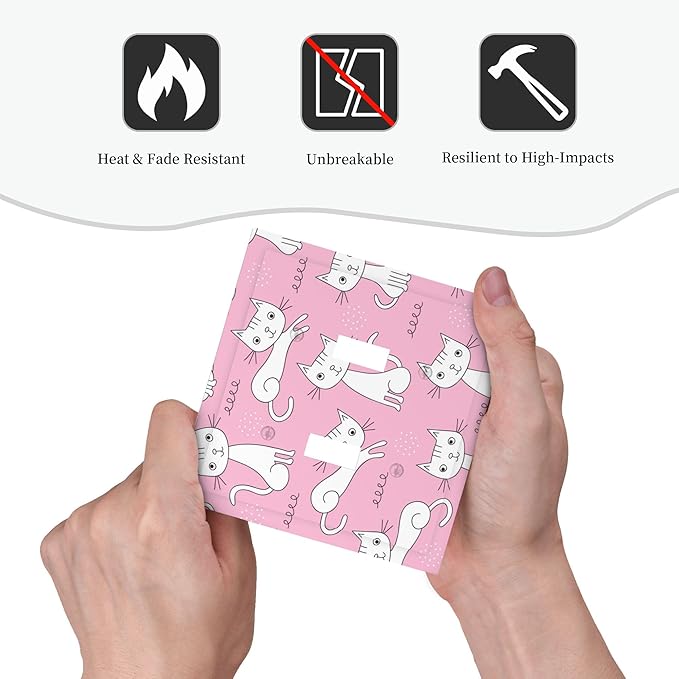 Cartoon Cute Cat Double Toggle Light Switch Covers 2 Gang Wall Plate Dual Decorative Switchplate Electrical Faceplate for Bathroom Country Kitchen Bedroom Decor, 4.9" x 5"