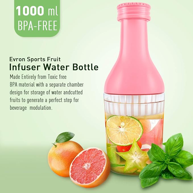 evron 35 oz Fruit Infuser Water Bottle,Infusion Water Pitcher Bottle,Detachable Large Opening for Easy Fruit Adding & Cleaning Designed (35 oz Pink)