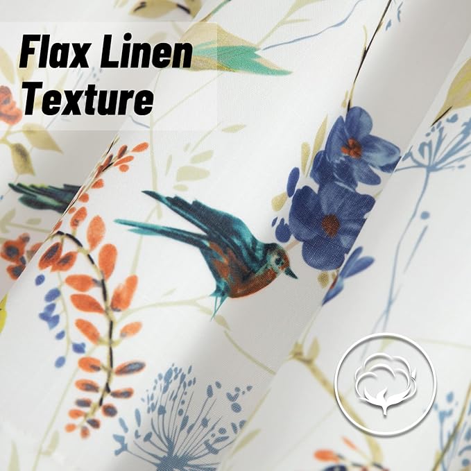 Leeva Birds Vines Printed Curtains Valances for Kitchen Bath Laundry Bedroom Living Room, Rod Pocket Valance for Windows, 52 x 18 Inch, Blue Birds