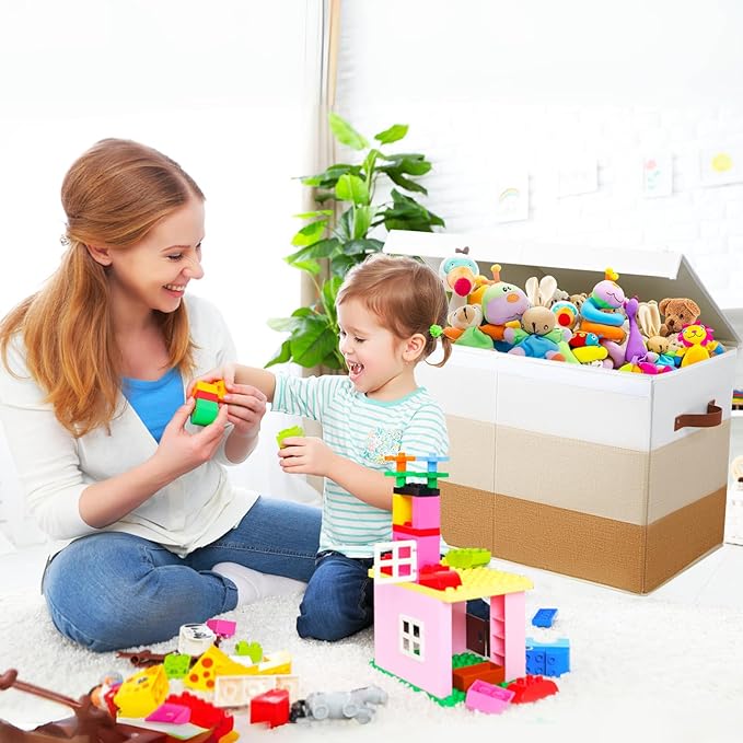 Large Toy Box Chest with Divider, Sturdy Toy Storage Organizer Bin Baskets with Lid for Kids, Boys, Girls, Nursery, Living Room, Bedroom, Playroom, Closet, 25"x13" x16"(Gradient Yellow)