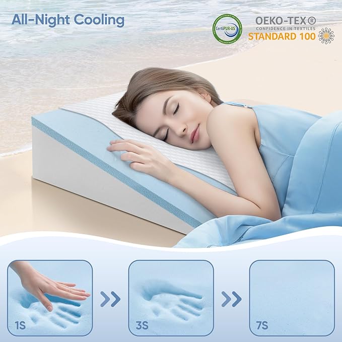 Wedge Pillow for Sleep Apnea, 2024 New 7.5'' Bed Wedge Pillow, Acid Reflux, Heartburn, GERD, Neck Pain, Cooling Memory Foam Top, Removable Washable Cover Incline Pillow for Improved Sleep