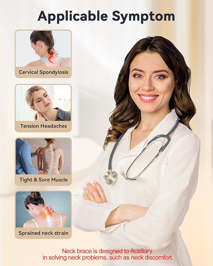 Neck Brace Cervical Collar - Neck Support Brace for Sleeping, Soft Foam Wraps Keep Vertebrae Stable and Aligned for Relief of Cervical Spine Pressure for Women & Men, (15.8-18.1 Inch) Grey