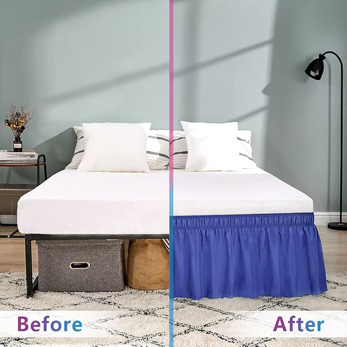 RIMELA Navy Bed Skirt King Size 18 Inch Drop, Blue Wrap Around Elastic Bedskirt, Dust Ruffle for Adjustable Bed Base, Soft Durable Fabric Machine Washable Easy to Install