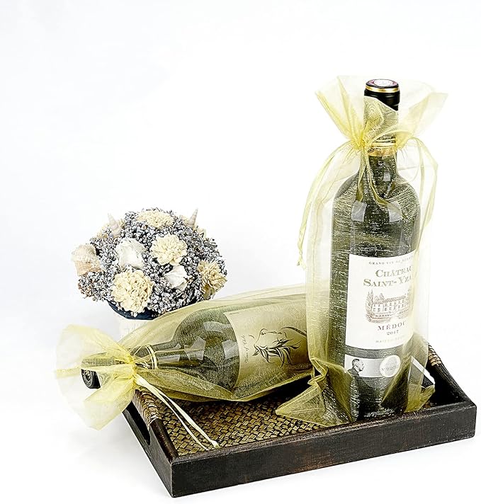 CAIRIAC Wine Bags for Wine Bottles Gifts, Mesh Gift Bags with Drawstring, Fancy Sheer Organza Bags for Wedding, Bridal, Baby Shower, Party Favors Wapping Gift (40 Pcs, 6x14, Red, Gold, Black, Green)