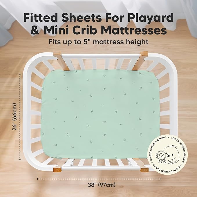 Pack and Play Sheets Fitted, 2-Pack Mini Crib Sheets - Pack N Play Sheets, Organic Fitted Crib Sheet for Pack and Play Mattress, Playard Baby Crib Sheets, Crib Sheets Neutral for Boys, Girls(Bunnies)