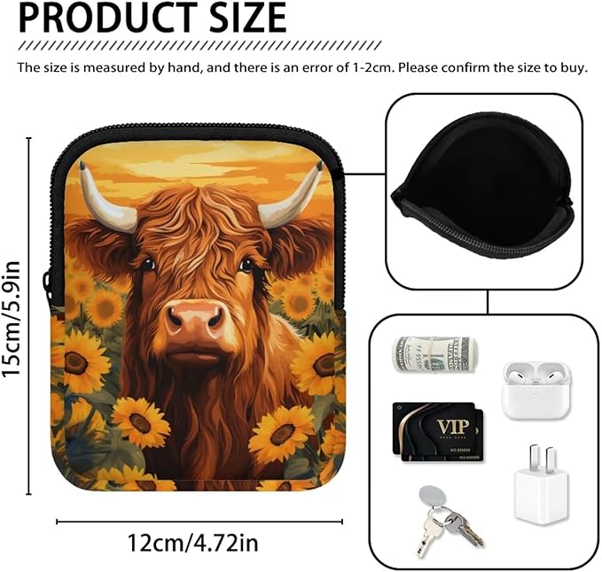 Highland Cattle Stanley Cup Pouch with Adjustable Strap Water Bottle Storage Bag Sunflower 40oz IceFlow Tumbler Pouch for Stanley Accessories