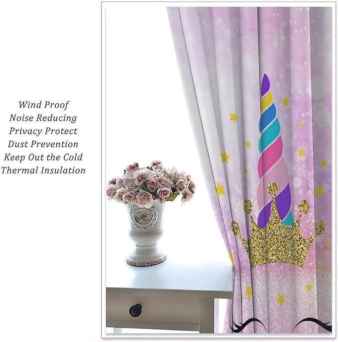 Kids Unicorn Curtains Kids Girls Boys Rainbow Unicorn Pattern Blackout Curtains Bedroom Curtains 63x72 Inches 2 Panels