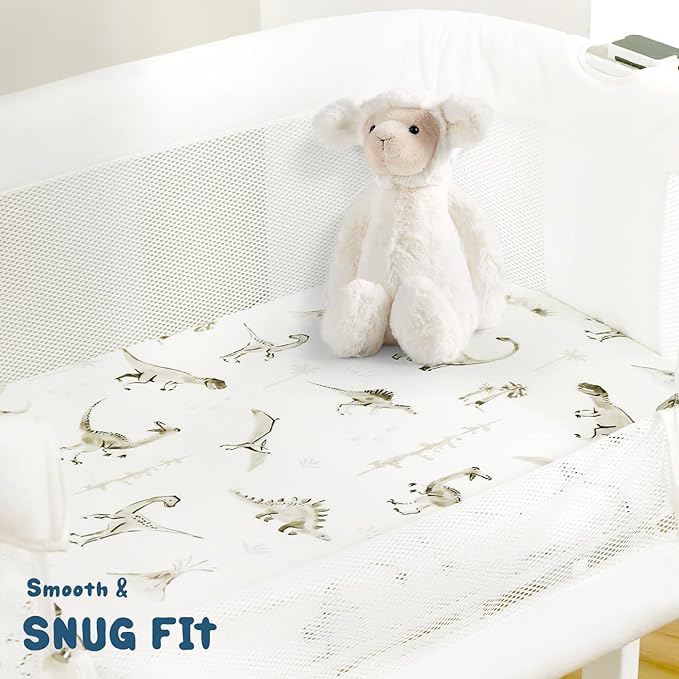 Ultra Soft Stretchy Jersey Knit Fitted Bassinet Sheets 3 Pack, Universal Fitted for Baby Cradle Moses Basket Oval Rectangle Mattress Safe and Snug, Bassinet Fitted Sheets for Boy, Dinosaur Print