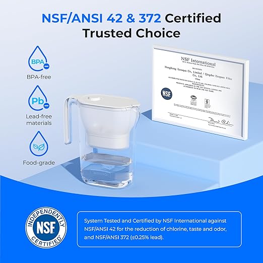 Waterdrop 200-Gallon Long-Life Water Filter Pitcher, NSF Certified Water Purifier, Replaces 6,400 Plastic Water Bottles a Year, Reduces Chlorine, PFOA/PFOS, 7-Cup, White
