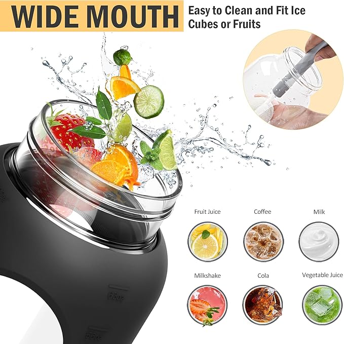 84oz Glass Water Bottle with Stainless Steel Handle,2.5L Gallon Water Bottle With 2-IN-1 Straw Lid, Silicone Sleeve and Motivational Capacity Marker, Wide Mouth Water Jug For Gym, Workout, Black