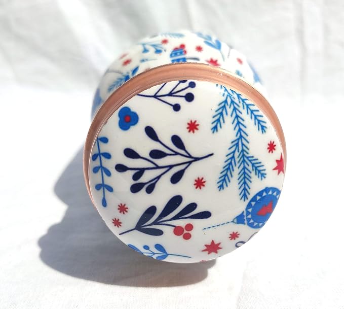 Pure Printed Copper Water Bottle - Leak Proof Ayurvedic Drinkware Copper Vessel for Sports, Gym, Outdoors, Yoga, Health Benefits (30 oz)