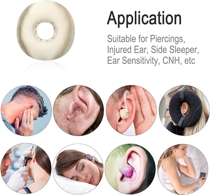 Silky Ear Piercing Pillows with Holes Removable Pillowcase Washable Donut Pillow for Ear Pain Side Sleeping Cartilage CNH Pressure Sore Tinnitus Headphones Relief Guard Protector Champagne