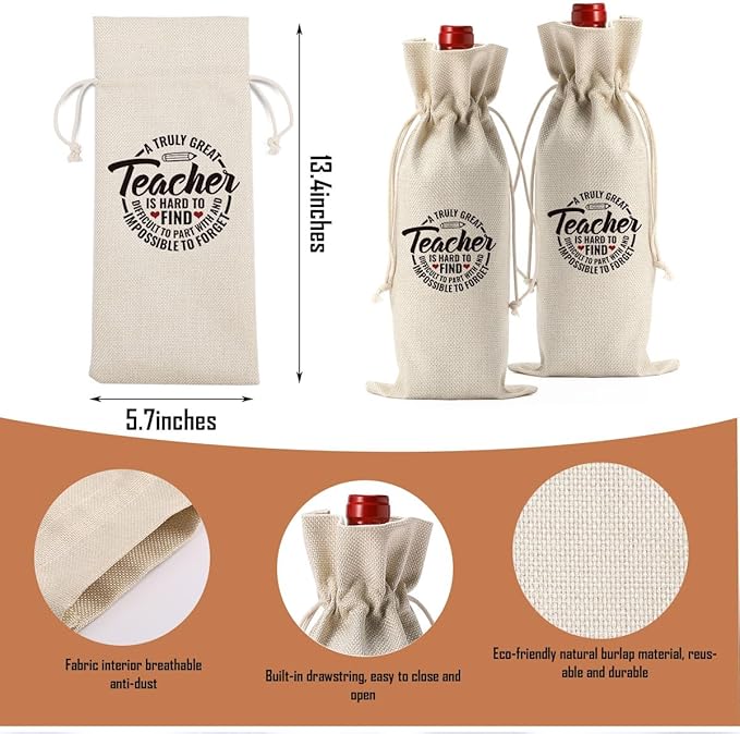 Teacher Thank You Gifts from Student, Teacher Appreciation Gifts for Women Men, Teacher's Day Gifts Wine Bags, A Truly Great Teacher