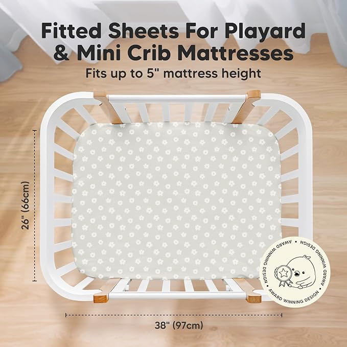 Pack and Play Sheets Fitted, 2-Pack Mini Crib Sheets - Pack N Play Sheets, Organic Fitted Crib Sheet for Pack and Play Mattress, Playard Baby Crib Sheets, Crib Sheets Neutral for Boys, Girls (Meadow)