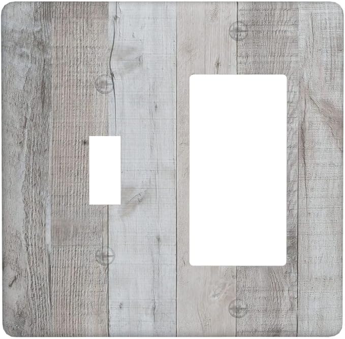 Rustic Grey Wood Shiplap 2 Gang Single Toggle Rocker Combination Light Switch Cover Vintage Country Decorative Wall Plate Cover Electrical Faceplate for Farmhouse Bathroom Bedroom Kitchen Decorate