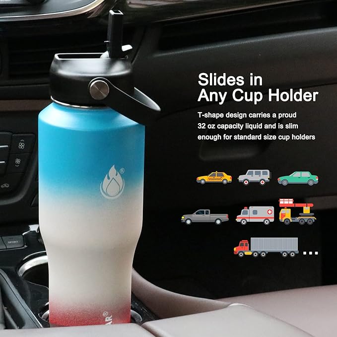 SENDESTAR Water Bottle 32oz,2 Lids(Straw lid),Wide Mouth Stainless Steel Vacuum Insulated Double Wall Keep Liquids Cold or Hot All Day,Sweat Proof Sport Design,Fit Car Cup Holder(Sweet Candy)