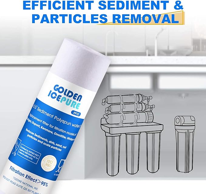 GOLDEN ICEPURE 5 Micron 10" x 2.5" Whole house Sediment Water Filter Replacement for WHKF-GD05, Aqua-Pure AP110, Culligan P5, DuPont WFPFC5002, CFS110, RS14 10 inch RO System Unit 4PACK