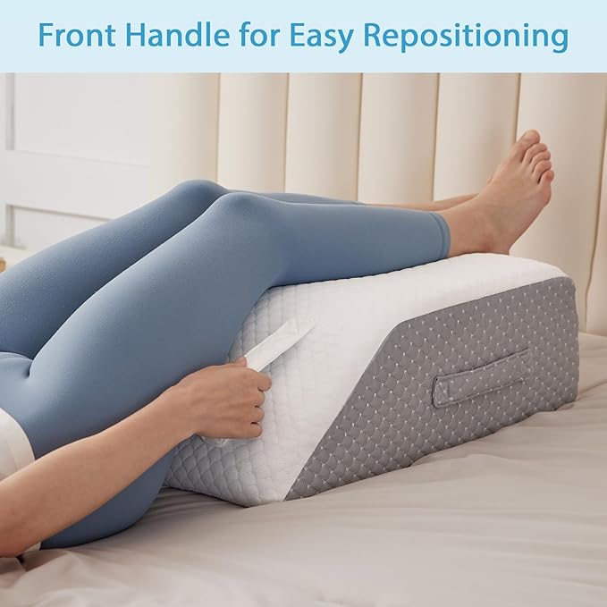 Leg Elevation Pillow for After Surgery, Leg Pillow Elevation Blood Circulation, Memory Foam Leg Wedge for Elevation for Swelling, Foot Elevation Pillow Post Surgery 23.6×16.8×8 Inch White/Grey