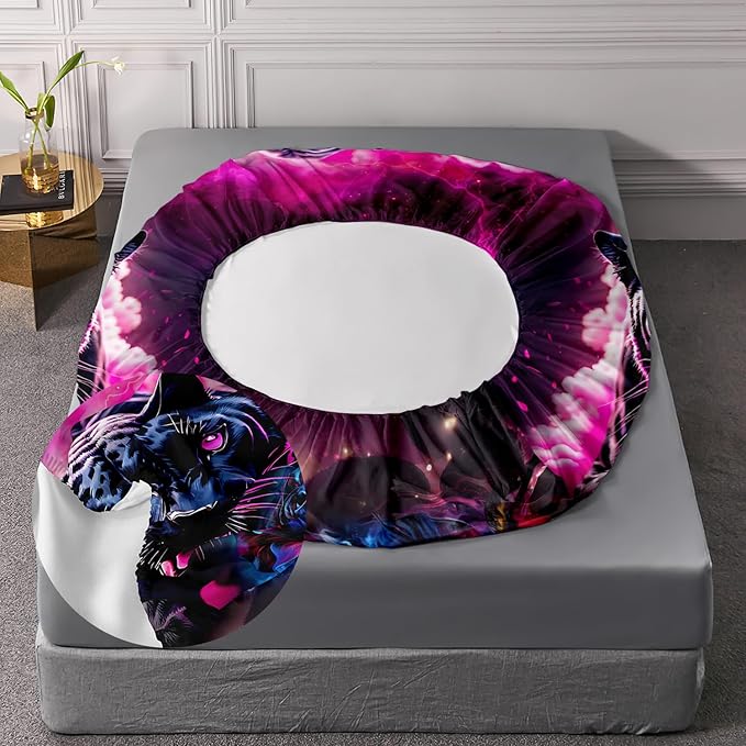AILONEN Black Panther Fitted Sheet Set Twin XL Size,Red Rose Romantic Smoky Lightning Leopard Print Bed Sheet Set,Safari Animal Cheetah Fitted Sheet and 2 Pillowcases,3 Pieces