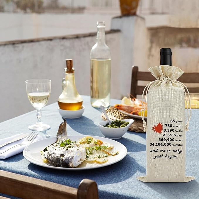 65th Year Marriage Gift for Couple Wife Husband Wine Bag 65th Anniversary Wedding Gift for Women Men Wine Gift Bag Birthday Christmas Valentine Gift for Him Her Drawstring Wine Wrapping Bag