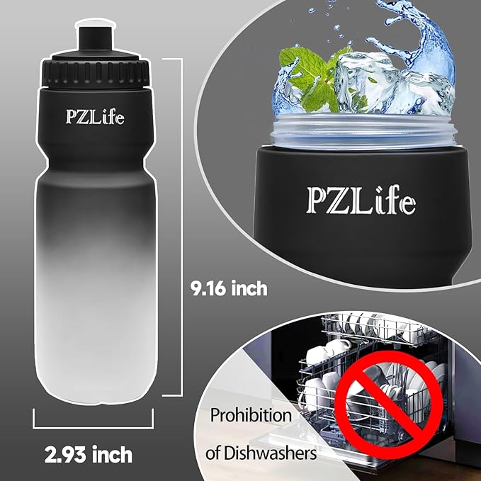 BPA Free Bike Water Bottles, 24 oz Cycling Squeeze Water Bottle - Easy Squeeze, w/Pull Top Lid, Leak Proof Sport Water Bottle with Capacity Scale, for Cycling, Gym