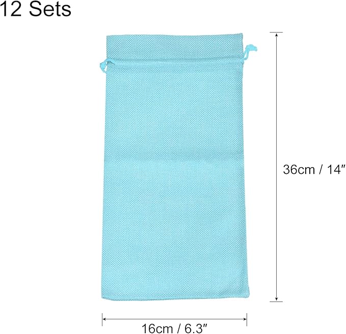 uxcell Burlap Wine Bags with Drawstrings, 12Pcs Wine Gift Bags Reusable Wine Bottle Bags with Ropes and Tags for Wedding, Birthday, Travel (14 x 6.3 In, Light Blue)