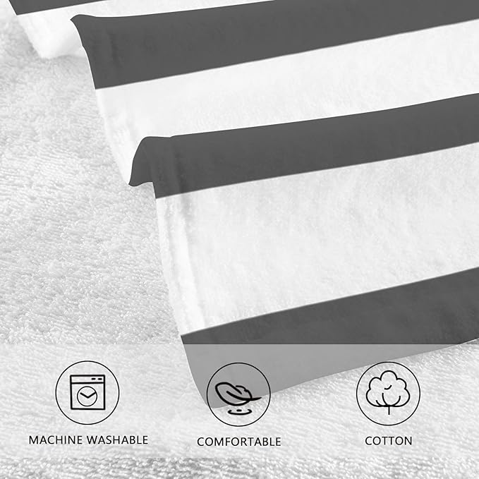 Classic Black and White Striped Bath Hand Towel Soft Cotton Highly Absorbent Fingertip Towels for Bathroom Beach Kitchen Sports Gym Yoga Travel (2-Pieces Towel Sets, 28x16 inch)