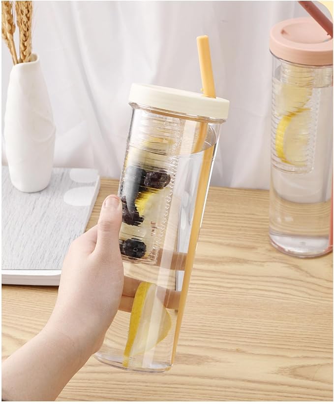 Keenso 700ml Drop Resistant Straw Water Bottle, PC Plastic Infuser Water Bottle with Leak Proof Seal, Large Capacity Straw Water Bottle Infuser Easy Hydration, for Outdoor Daily Sports