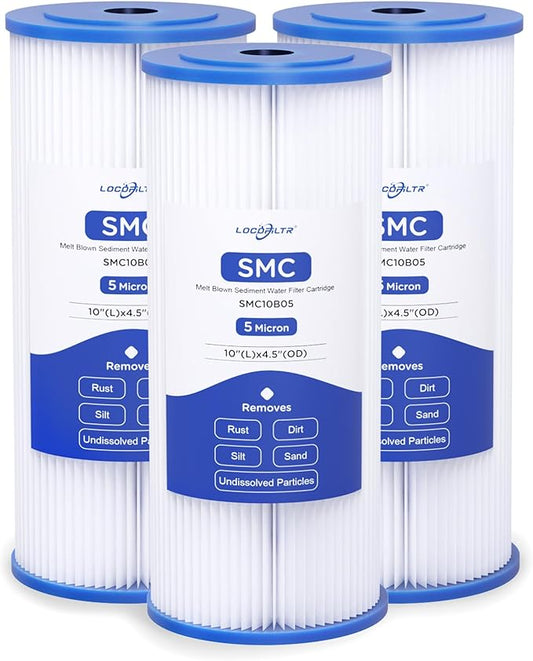 Whole House Water Filter Cartridge Replacement for Well Water, 5 Micron Water Filter 10" x 4.5" Pleated Sediment Water Filter Compatible with FXHSC, R50-BBSA, WFHDC3001, W50PEHD - 3 Pack