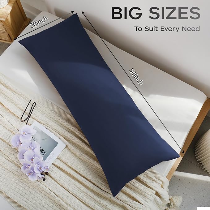 Memory Foam Body Pillow with Removable 100% Cotton Cover, Full Body Pillows for Adults, Large Long Bed Pillow for Sleeping, Firm & Supportive (20x54 inch, Navy Blue)