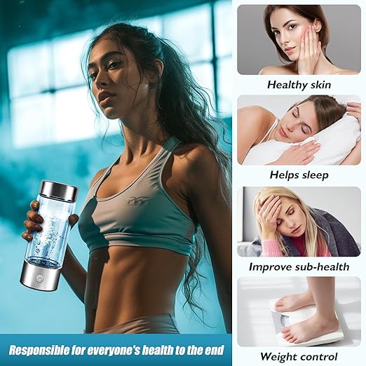 Hydrogen Water Bottle, Hydrogen Water Bottle Generator 3rd gen, Quick Electrolysis of 2000PPB Alkaline Hydrogen Water, Gift Packaging, silver, QSB001