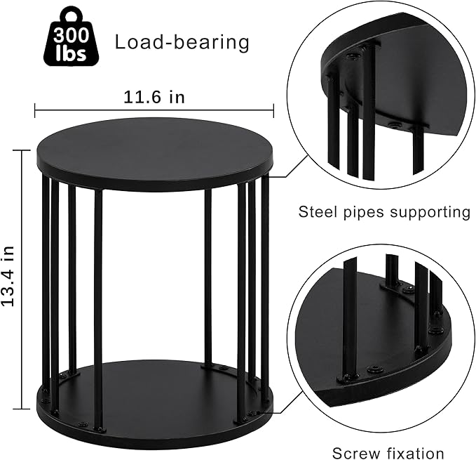 HDANI Small Round Wooden Step Stool for Kids Adults, 300lbs Load Capacity Garden Stool, Non-Slip Small Stool for Plant Stand, Kitchen, Bathroom and Bedroom, Black