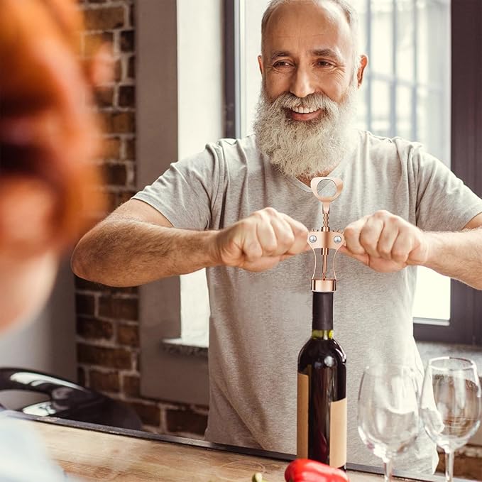 KORCCI Wine Opener, Wine Bottle Opener, Zinc Alloy Wing Corkscrew Heavy Duty, Cork Screw Beer Opener for Bartenders, Multifunctional Bottle Opener for Kitchen, Restaurant, Bar, Waiters (1, Rose Gold)