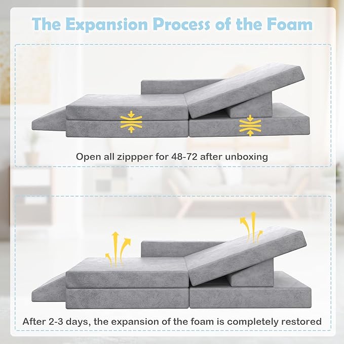 Kids Couch, 12PCS Modular Kids Play Couch with Blanket, Kids Sofa Couch for Playroom & Indoor, Convertible Toddler Couch for Girls and Boys