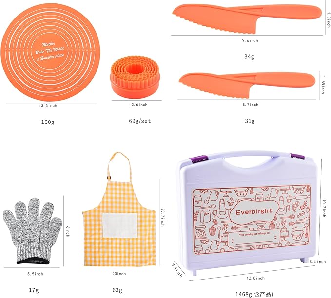Cooking Set for Kids, 46 Piece Real Cooking Kids Baking Set with Organizer Carrying Case Girls, Kitchen Tools Kids Knife Set for Kid, Toddler, Gift, Toys