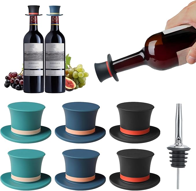 Wine Stoppers, Magic Cap Bottle Stopper, Funny and Reusable Silicone Bottle Caps 6pc, Decorative Wine Sealer Preserver Reusable Sealing Bottle Stopper