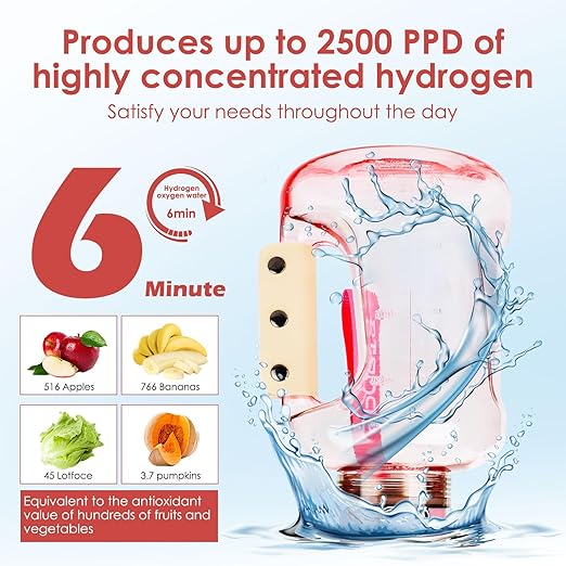 Hydrogen Water Bottle Generator, 1.5L Large Capacity Hydrogen Water Bottle for Home Outdoor, Travel, Office (Pink)