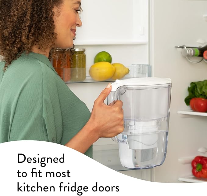 Aqua Optima 5-Cup Water Filter Pitcher Bundle Pack for Tap and Drinking Water with 6 Evolve+ Filter, Reduces Microplastics, Improves Taste, BPA Free, WQA Certified, Daisy Design (White)