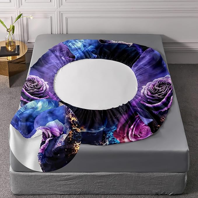 AILONEN Leopard Fitted Sheet Set Full Size, Purple Flower and Cheetah Bed Sheet Set Leopard Print Fitted Sheet with 2 Pillowcases,3 Pieces Leopard Sheets Set for Boys Girls