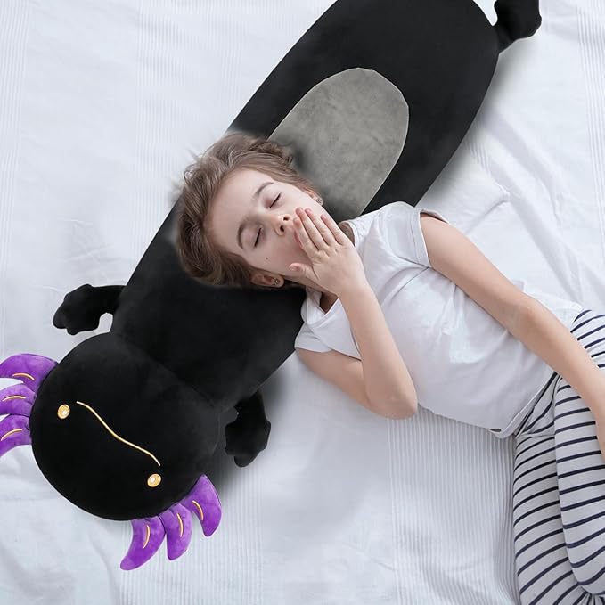 22 inch Black Axolotl Stuffed Animal, Cute Long Body Cuddle Pillow, Giant Axolotl Plushies Toy Gift for Kids, Boys Birthday
