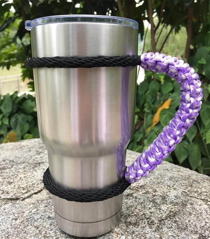 Handmade Paracord Handle for Yeti/Rtic/Ozark Trail Rambler 30 Oz Tumbler. Purple/White