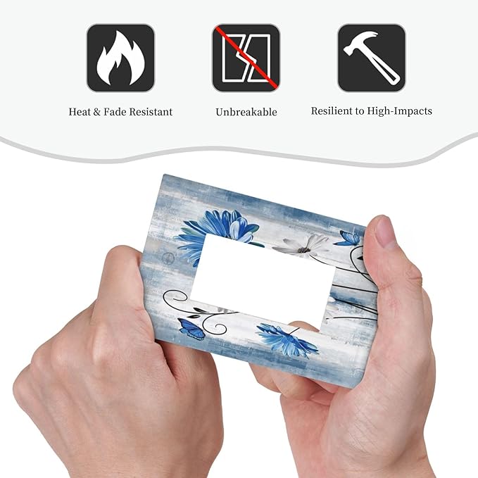 Rustic Teal Blue Daisy Floral Farmhouse 1 Gang Rocker Light Switch Covers Single Decora Outlet Wall Plate Decorative Switchplate Faceplate GFCI for Country Bathroom Bedroom Kitchen Decor