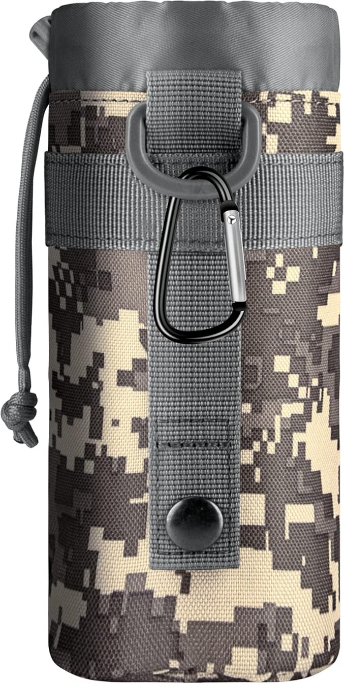 IronSeals Adjustable Tactical Water Bottle Pouch Foldable MOLLE Water Bottle Holder Drawstring Open Top Travel Water Bottle Bag