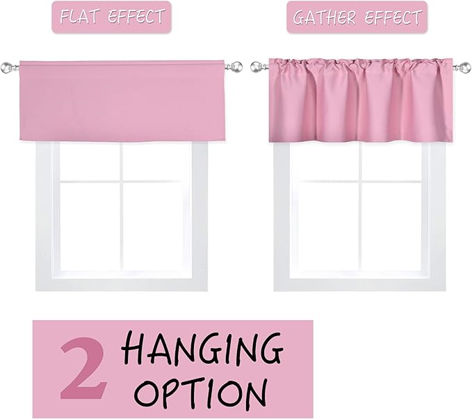 Baby Pink Valance for Windows 72x18 Inch Solid Thermal Insulated Blackout Rod Pocket Kitchen Short Curtain Toppers Valance for Bathroom Living Room 1 Panel