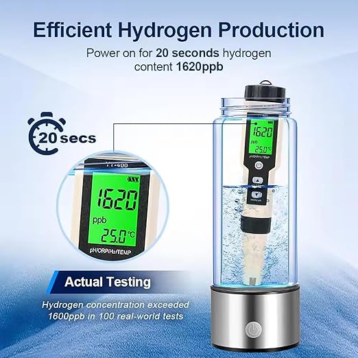 Hydrogen Water Bottle Generator Portable Glass Health Cup Hydrogen Rich Water Ion Machine with SPE PEM Tech Water Ionizer, Hydrogen Water Machine Improve Water for Home, Office, Travel, Daily Drinking
