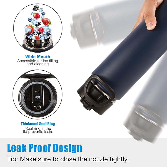 Volhoply 24oz Insulated Water Bottle With Straw Bulk 6 Pack,Metal Wide Mouth Water Bottles With Handle Lid Keep Cold,Reusable Double Wall Thermos,Powder Coated Sport Bottle For Holder(Navy,6 Count)