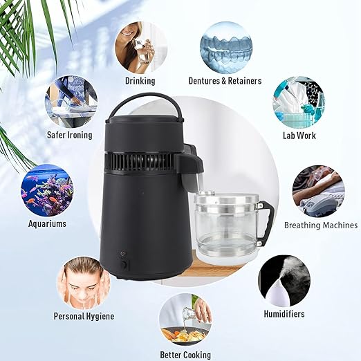 Water Distiller Glass Jar, 4L Distilled Water Storage Container Multifunction Water Distiller Glass Pot with Cover Portable Replacement Collection Bottle for Water Distille