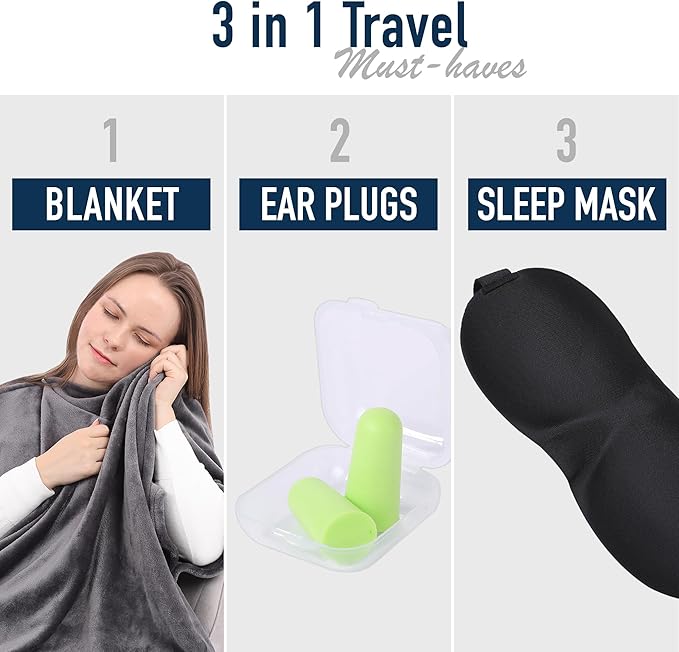 SMART TRAVEL Travel Products Travel Blanket Airplane Compact-Bag Settravelblanket Travel Blanket Airplane Compact with Bag Travel Essentials for Airplane Long Flight Essential for Women, Men, Kids