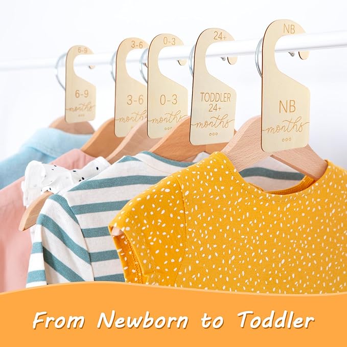 Yolev 8 Pcs Baby Closet Dividers for Clothes Organizer,Wooden Baby Closet Dividers,Double-Sided Organizer for Newborn to 24 Months Size Clothes Hanger Closet Dividers Nursery Organization for Clothes