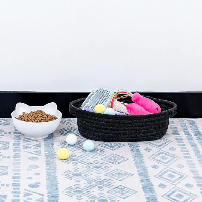 CubesLand Small Shelf Shelves Closet Basket,Woven Toy Basket Bin for Organizing,Storage Cube Organizer Basket Bin,Cute Rope Gifts Basket,Dog Cat Toy Basket Box,Over Toilet Storage Basket,Black 5-Piece